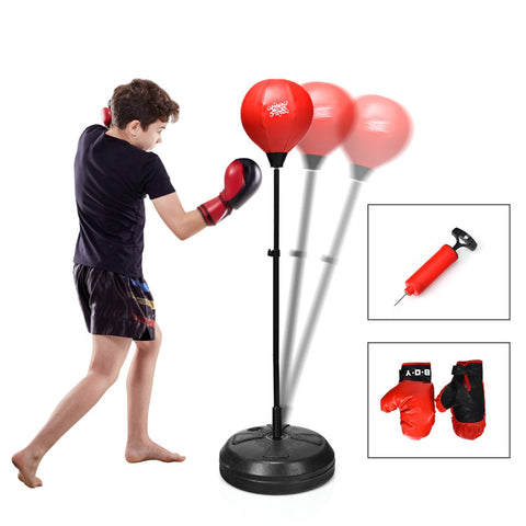 Image of Adjustable Height Punching Bag with Stand Plus Boxing Gloves for Both Adults and Kids