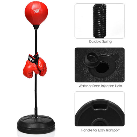 Image of Adjustable Height Punching Bag with Stand Plus Boxing Gloves for Both Adults and Kids