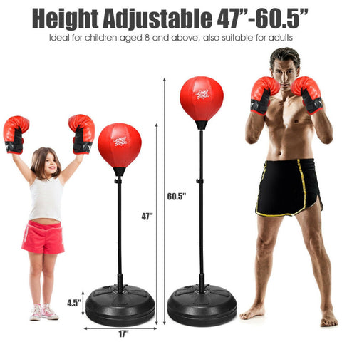 Image of Adjustable Height Punching Bag with Stand Plus Boxing Gloves for Both Adults and Kids