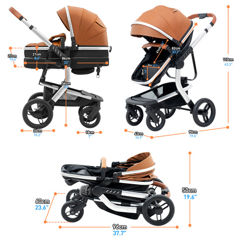 Image of SteAnny 5-in-1 Baby Stroller Travel System - Portable Pram with PU Leather