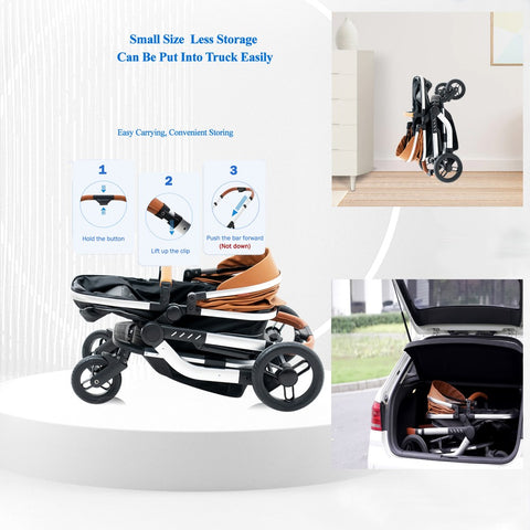 Image of SteAnny 5-in-1 Baby Stroller Travel System - Portable Pram with PU Leather