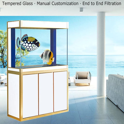Image of Aqua Dream USA Aquarium Aqua Dream 135 Gallon Tempered Glass Aquarium White and Gold [AD-1260-WT]