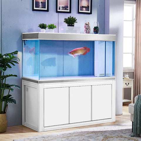 Image of Aqua Dream USA Aquarium Aqua Dream 145 Gallon Tempered Glass Aquarium White and Silver [AD-1260-WS]