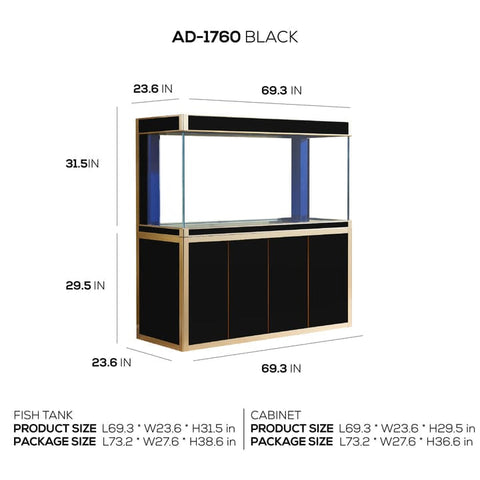 Image of Aqua Dream USA Aquarium Aqua Dream 220 Gallon Tempered Glass Aquarium Black and Gold [AD-1760-BK]