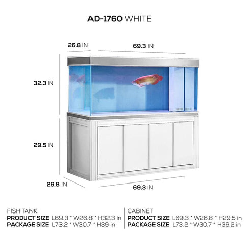 Image of Aqua Dream USA Aquarium Aqua Dream 230 Gallon Tempered Glass Aquarium White and Silver [AD-1760-WS]