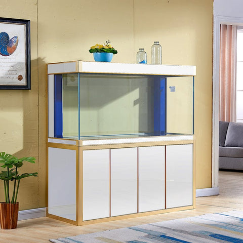 Image of Aqua Dream USA Aquarium Aqua Dream 250 Gallon Tempered Glass Aquarium White and Gold [AD-1980-WT]