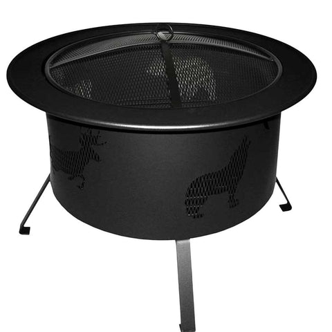 Image of Buck Stove Fire Pit Black Buck Stove 30" Round Wood Burning Fire Pit with Wildlife Pattern MA RWLFP30-BK / MA RWLFP30-BZ