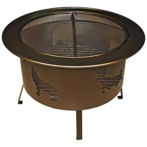 Image of Buck Stove Fire Pit Bronze Buck Stove 30" Round Wood Burning Fire Pit with Wildlife Pattern MA RWLFP30-BK / MA RWLFP30-BZ