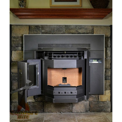 Image of ComfortBilt Wood Stoves Carbon Black / 3" 20 Foot Kit ($299) / Duravent 3" Pelletvent pro 3" - 4" increaser 3PVP-X4AD ($89) ComfortBilt Pellet Stove Fireplace Insert HP22i - 2800 sq. ft. EPA and CSA Certified Pellet Stove