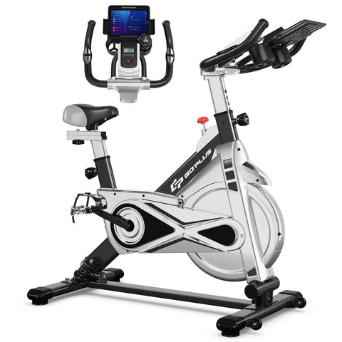 Image of Costway Bicycle Black Costway Stationary Silent Belt Adjustable Exercise Bike with Phone Holder and Electronic Display 49237806