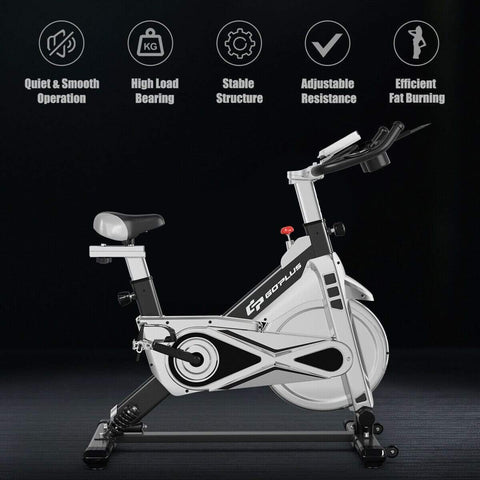 Image of Costway Bicycle Costway Stationary Silent Belt Adjustable Exercise Bike with Phone Holder and Electronic Display 49237806