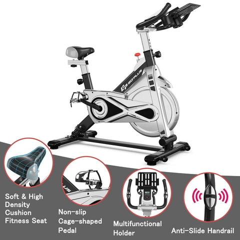 Image of Costway Bicycle Costway Stationary Silent Belt Adjustable Exercise Bike with Phone Holder and Electronic Display 49237806