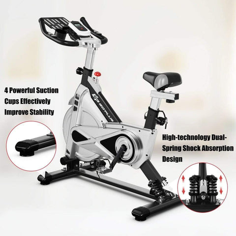 Image of Costway Bicycle Costway Stationary Silent Belt Adjustable Exercise Bike with Phone Holder and Electronic Display 49237806