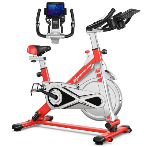 Image of Costway Bicycle Red Costway Stationary Silent Belt Adjustable Exercise Bike with Phone Holder and Electronic Display 49237806