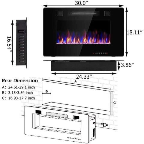 Image of Costway Fireplace Costway 30" Recessed Ultra Thin Electric Fireplace Heater with Glass Appearance 85307412