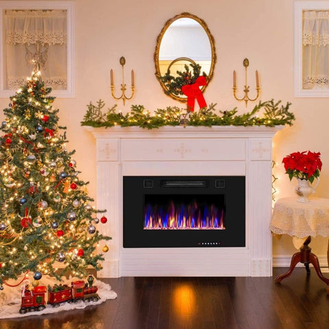 Image of Costway Fireplace Costway 30" Recessed Ultra Thin Electric Fireplace Heater with Glass Appearance 85307412