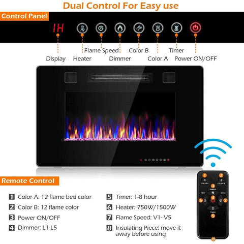 Image of Costway Fireplace Costway 30" Recessed Ultra Thin Electric Fireplace Heater with Glass Appearance 85307412