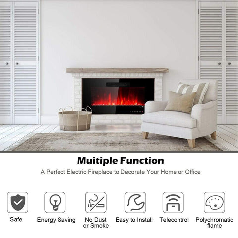 Image of Costway Fireplace Costway 36 inch Recessed and Wall Mounted Electric Fireplace Insert with Realistic Flame 46827309