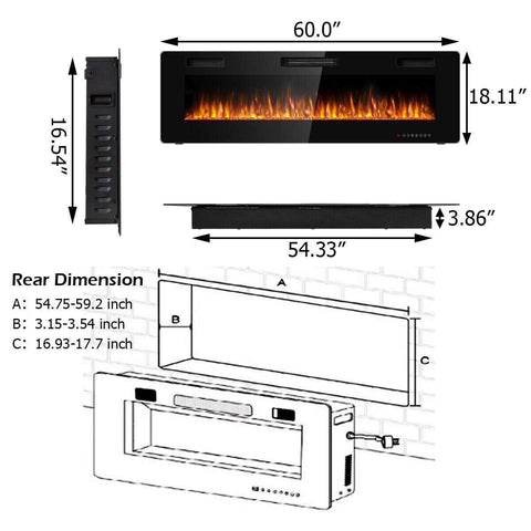 Image of Costway Fireplace Costway Recessed Ultra Thin Wall Mounted Electric Fireplace 79356042