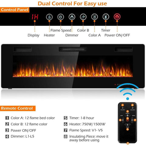 Image of Costway Fireplace Costway Recessed Ultra Thin Wall Mounted Electric Fireplace 79356042