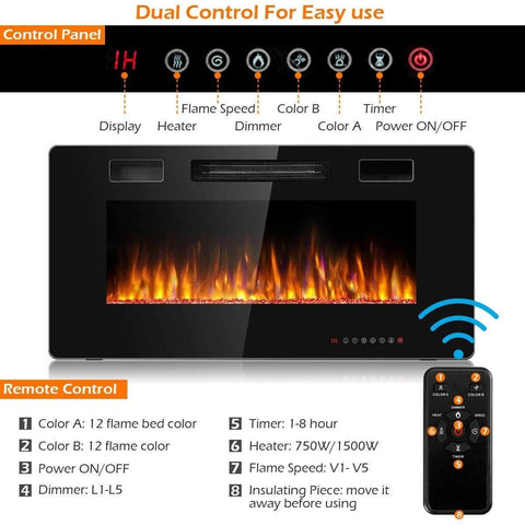 Image of Costway Fireplace Costway Recessed Ultra Thin Wall Mounted Electric Fireplace 79356042