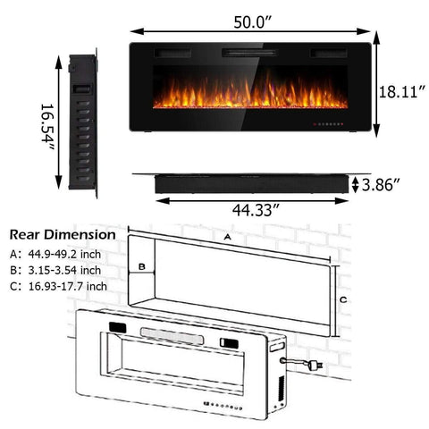 Image of Costway Fireplace Costway Recessed Ultra Thin Wall Mounted Electric Fireplace 79356042