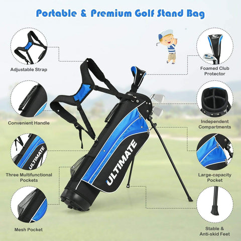 Image of Costway Golf Club Set Costway Set of 5 Ultimate 31" Portable Junior Complete Golf Club Set for Kids Age 8+ 07164238