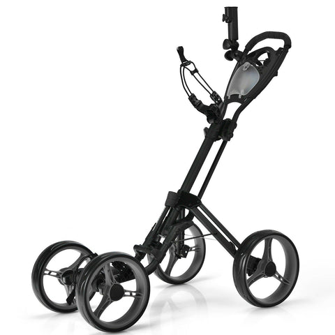 Image of Costway Golf Push Cart Black Costway 4 Wheels Golf Push Cart with Brake Scoreboard Adjustable Handle 01852694