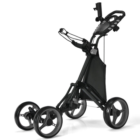 Image of Costway Golf Push Cart Black Costway Lightweight Foldable Collapsible 4 Wheels Golf Push Cart 05934817