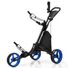 Costway Golf Push Cart Blue Costway Folding 3 Wheels Golf Push Cart with Bag Scoreboard Adjustable Handle 39170456