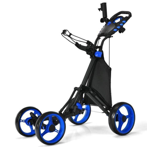 Image of Costway Golf Push Cart Blue Costway Lightweight Foldable Collapsible 4 Wheels Golf Push Cart 05934817