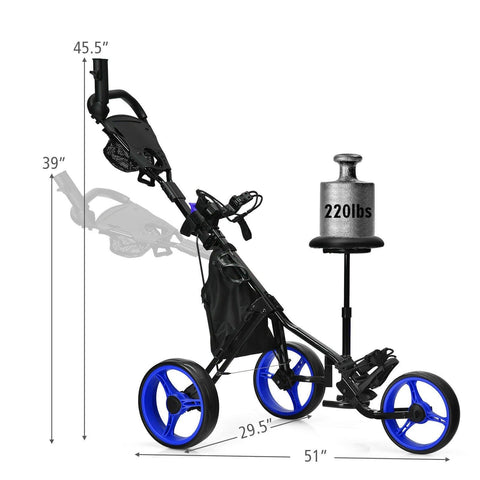 Image of Costway Golf Push Cart Costway 3 Wheels Folding Golf Push Cart with Seat Scoreboard and Adjustable Handle 41875930