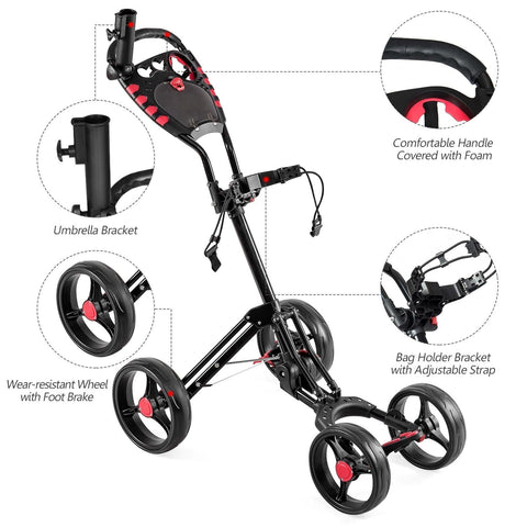 Image of Costway Golf Push Cart Costway 4 Wheels Folding Golf Pull Push Cart Trolley 39274580