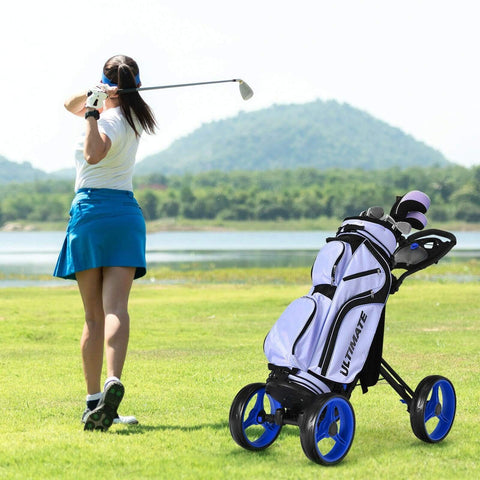 Image of Costway Golf Push Cart Costway 4 Wheels Golf Push Cart with Brake Scoreboard Adjustable Handle 01852694