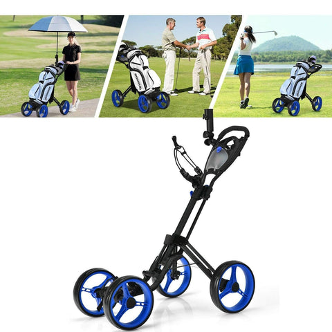 Image of Costway Golf Push Cart Costway 4 Wheels Golf Push Cart with Brake Scoreboard Adjustable Handle 01852694