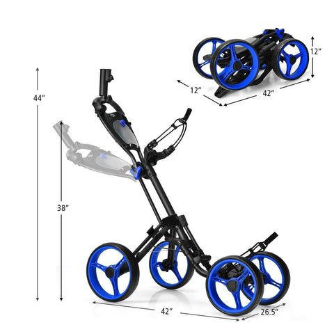 Image of Costway Golf Push Cart Costway 4 Wheels Golf Push Cart with Brake Scoreboard Adjustable Handle 01852694