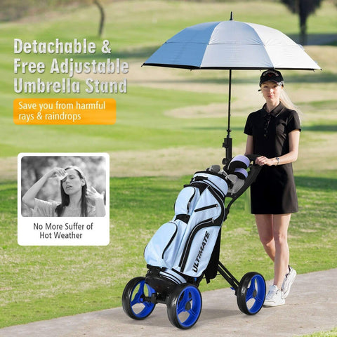 Image of Costway Golf Push Cart Costway 4 Wheels Golf Push Cart with Brake Scoreboard Adjustable Handle 01852694