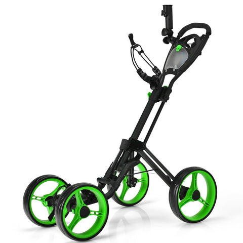 Image of Costway Golf Push Cart Green Costway 4 Wheels Golf Push Cart with Brake Scoreboard Adjustable Handle 01852694