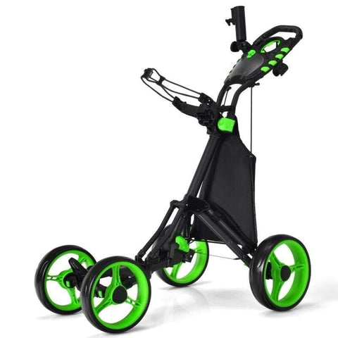 Image of Costway Golf Push Cart Green Costway Lightweight Foldable Collapsible 4 Wheels Golf Push Cart 05934817