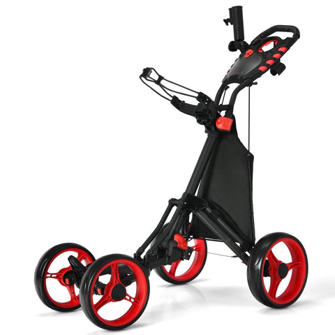 Image of Costway Golf Push Cart Red Costway Lightweight Foldable Collapsible 4 Wheels Golf Push Cart 05934817