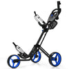 Costway Golf Trolley Blue Costway Folding 3 Wheels Golf Push Cart with Brake Scoreboard Adjustable Handle 85049371