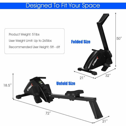 Image of Costway Rowing Costway Foldable Magnetic Quiet Operated Fitness Rowing Machine with 10 Level Adjustable Resistance 87693504