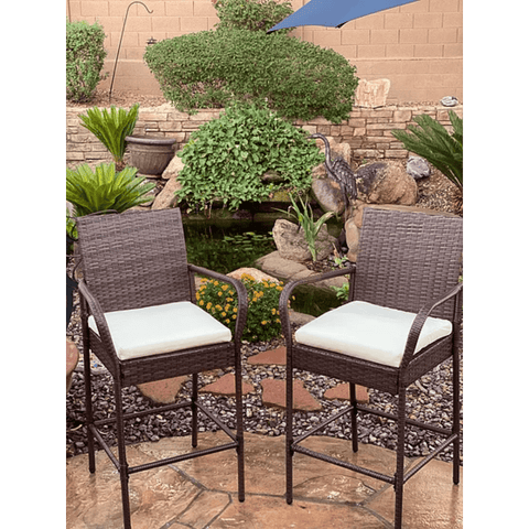 Image of KoKoMo Grills Barstools Armrest and Footrest KoKoMo Rattan Outdoor Barstools with footrest 2 Pack KO-BARSTLWKR