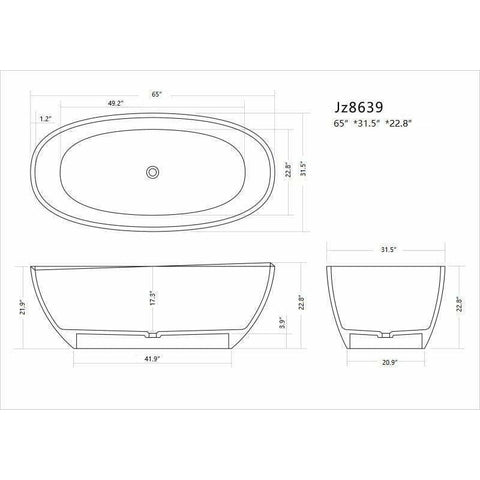Image of Legion Furniture Bathtubs Legion Furniture 65" White Matt Solid Surface Tub / Bathtub - No Faucet WJ8639-W