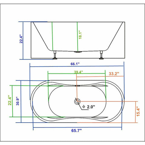 Image of Legion Furniture Bathtubs Legion Furniture 66" White Acrylic Tub - No Faucet WE6847-J