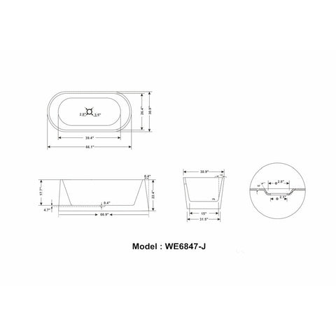 Image of Legion Furniture Bathtubs Legion Furniture 66" White Acrylic Tub - No Faucet WE6847-J