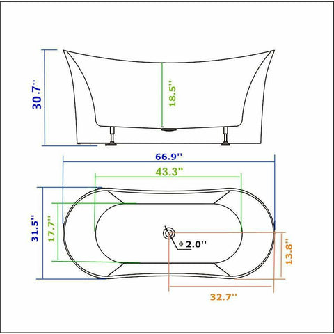 Image of Legion Furniture Bathtubs Legion Furniture 67" White Acrylic Tub - No Faucet WE6805-J