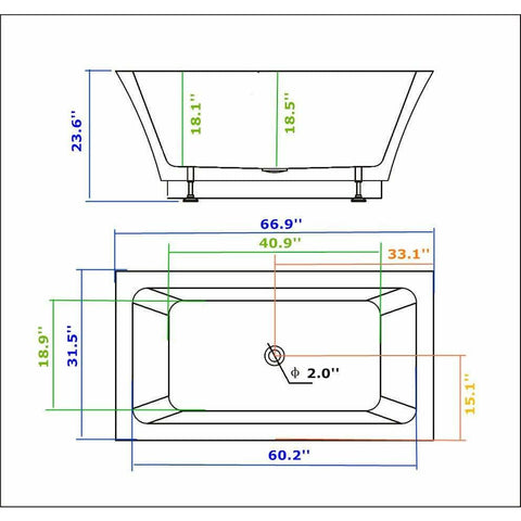 Image of Legion Furniture Bathtubs Legion Furniture 67" White Acrylic Tub - No Faucet WE6817-J