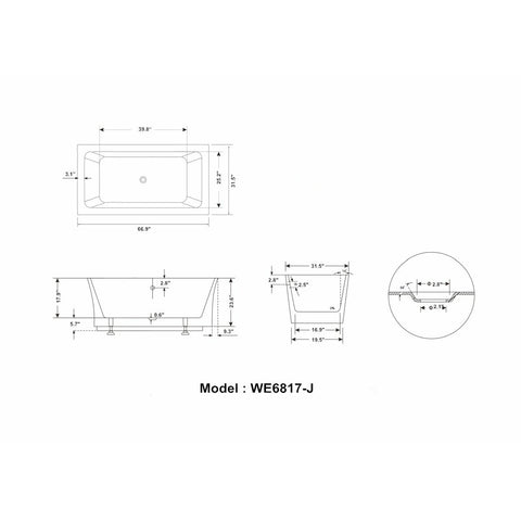 Image of Legion Furniture Bathtubs Legion Furniture 67" White Acrylic Tub - No Faucet WE6817-J