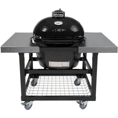 Image of Primo Primo On Steel Cart W/ Stainless Side Tables Primo Oval Large Charcoal All-In-On  - PGCLGC